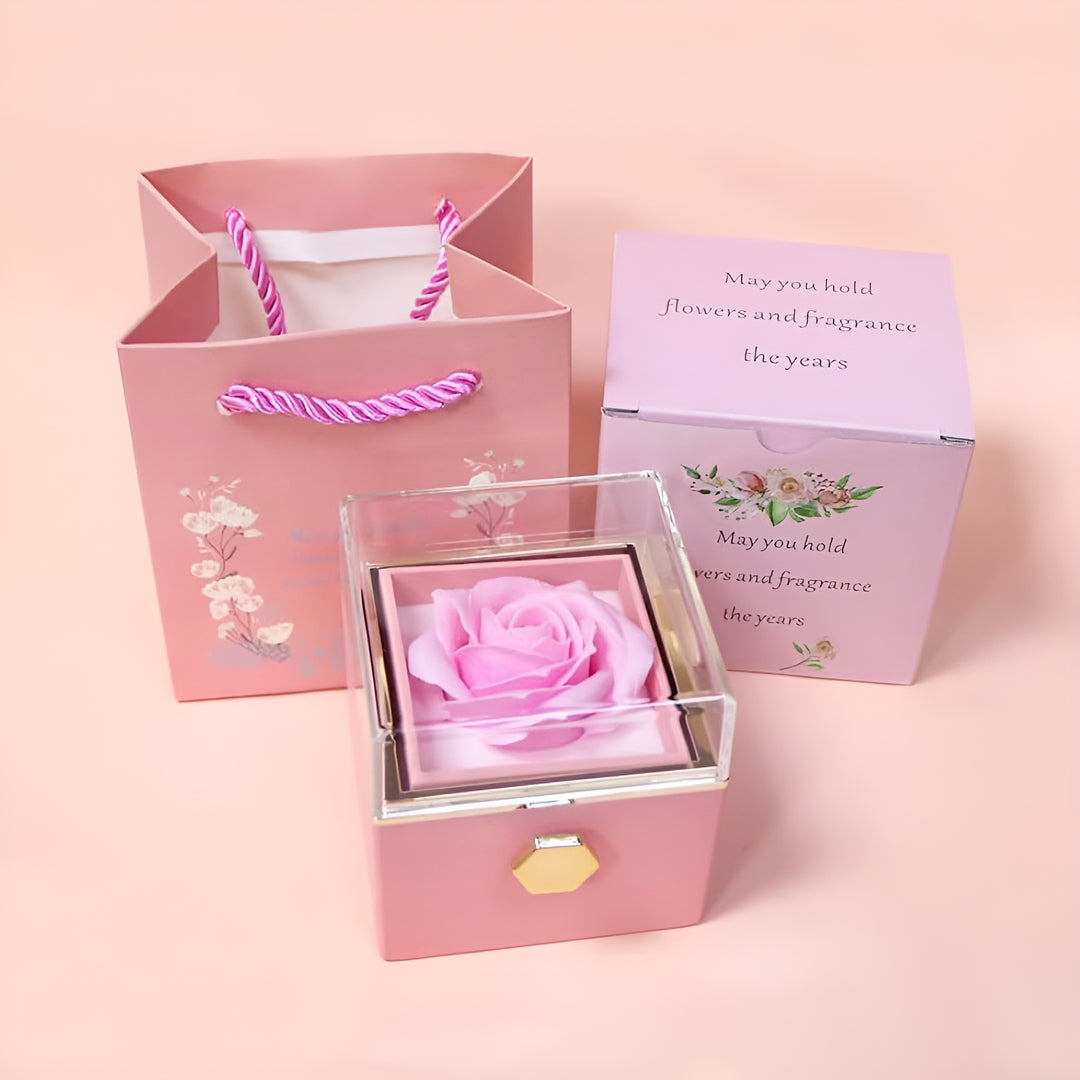 Coffret Rotatif Rose Éternelle pour Bijoux