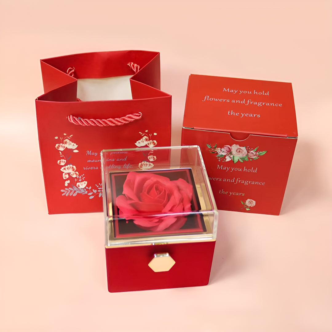 Coffret Rotatif Rose Éternelle pour Bijoux